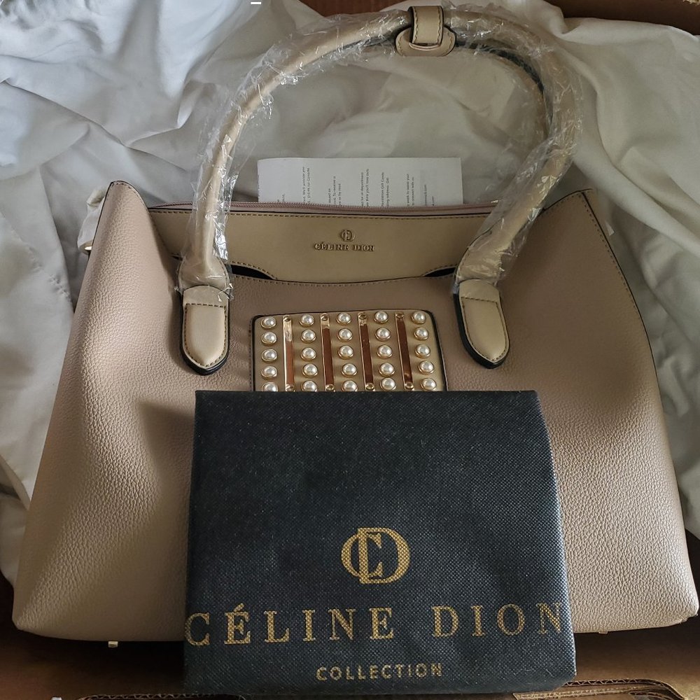 Celine Dion Leather Satchel Large Beige Casual Han